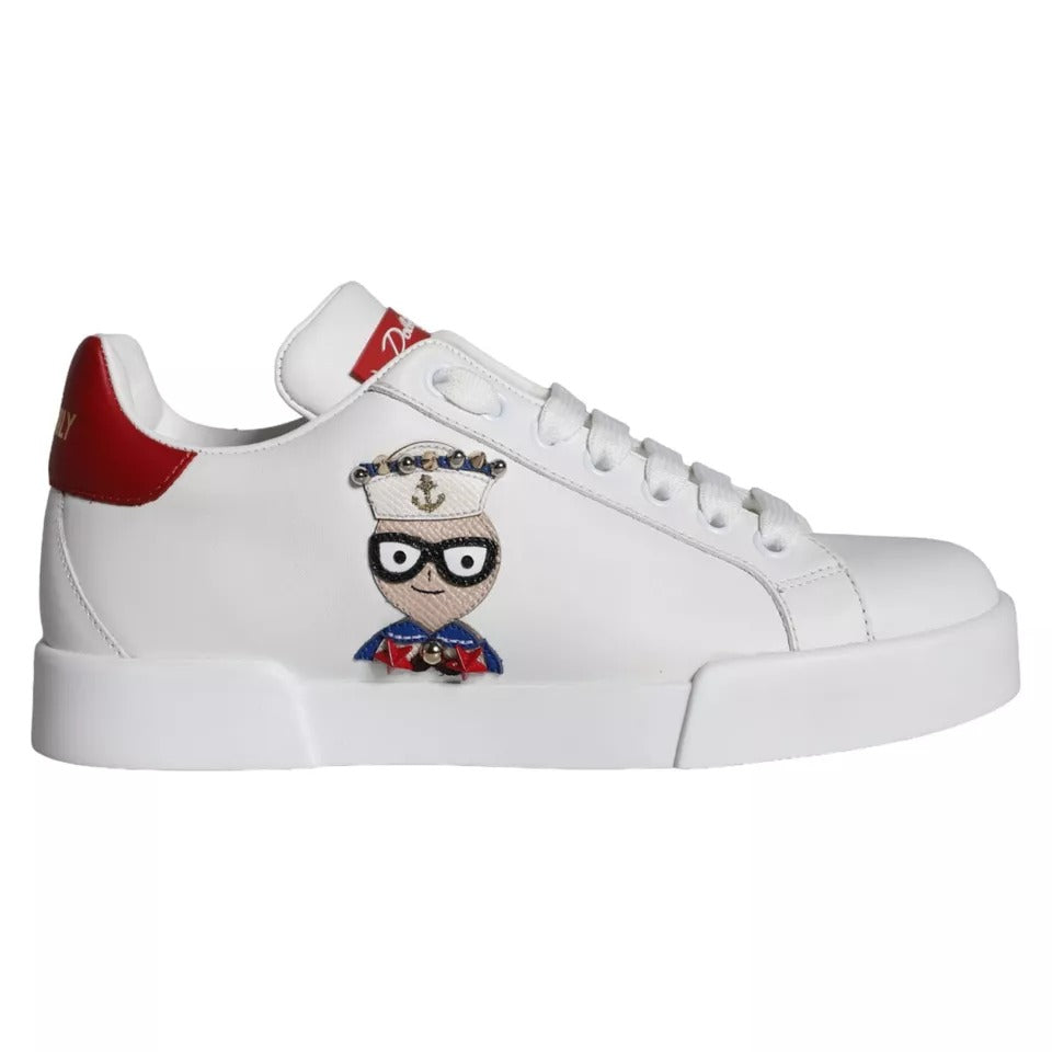 Dolce & Gabbana Weiß Patch Kalbsleder Nappa Portofino Turnschuhe Schuhe-1
