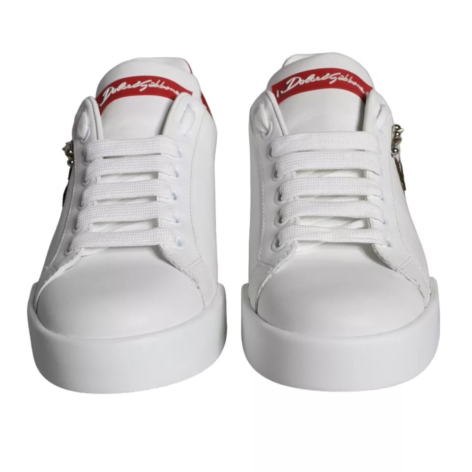 Dolce & Gabbana Weiß Patch Kalbsleder Nappa Portofino Turnschuhe Schuhe-2