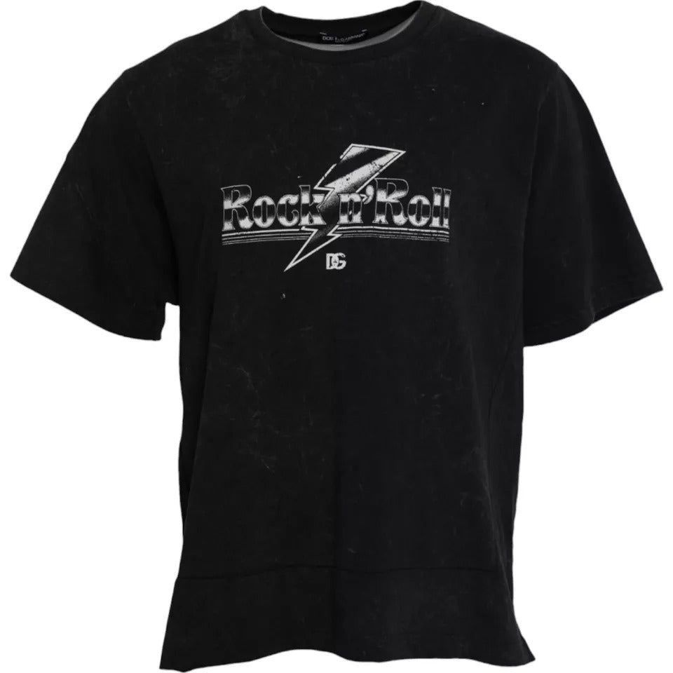 Dolce & Gabbana black round neck cotton T-shirt with graphic print