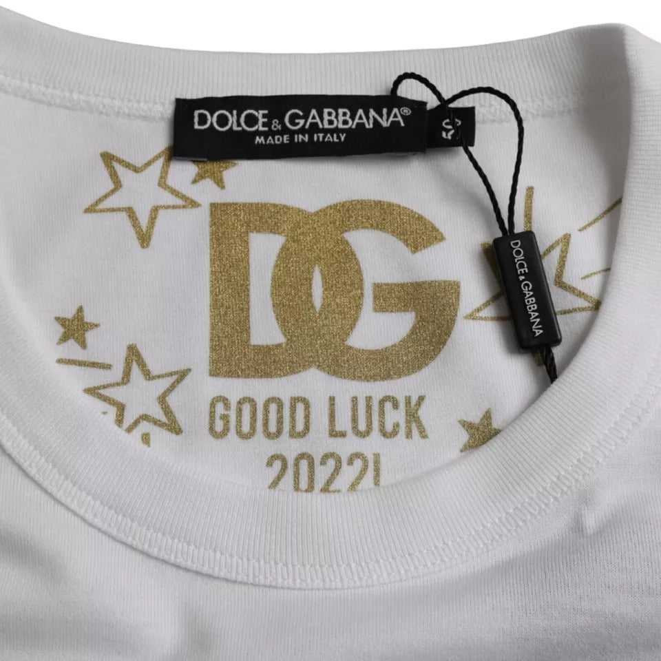 Dolce & Gabbana white cotton T-shirt with round neck and short sleeves-4