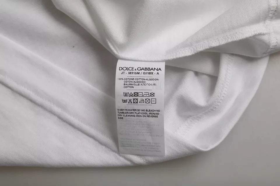 Dolce & Gabbana white cotton T-shirt with round neck and short sleeves-5