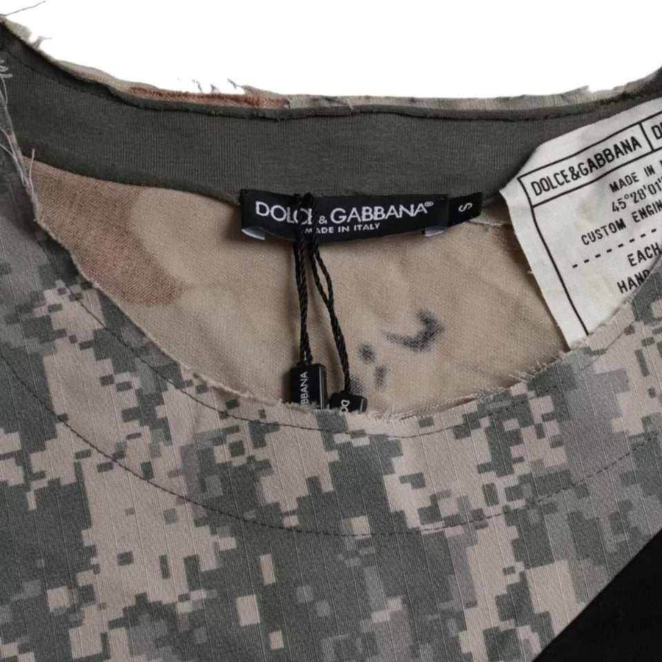 Dolce & Gabbana Multicolor Camouflage Cotton Crew Neck Men's T-shirt-4