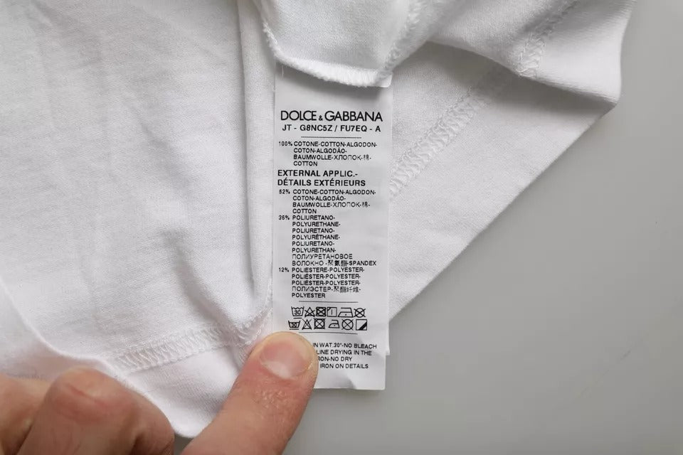 Dolce & Gabbana Weiß Baumwolle DG Applique Männer Casual T-Shirt-4