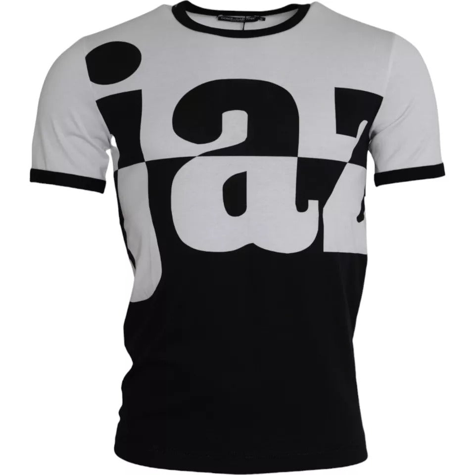 Dolce & Gabbana Black and White Jazz Print Cotton Short Sleeve T-Shirt-1