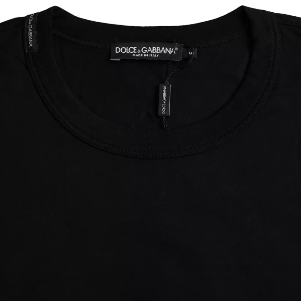 Camiseta negra de algodón con cuello redondo y logotipo en relieve de Dolce & Gabbana-3