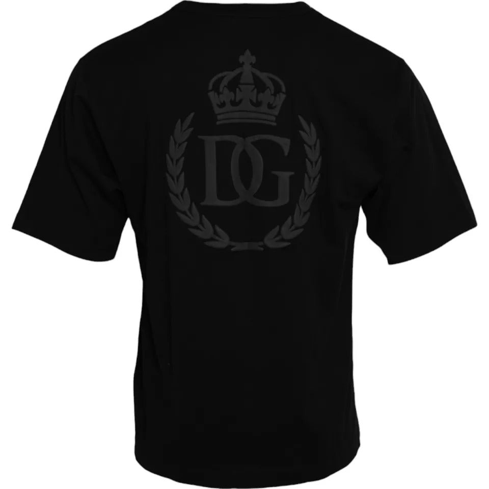Camiseta negra de algodón con cuello redondo y logotipo en relieve de Dolce & Gabbana-2