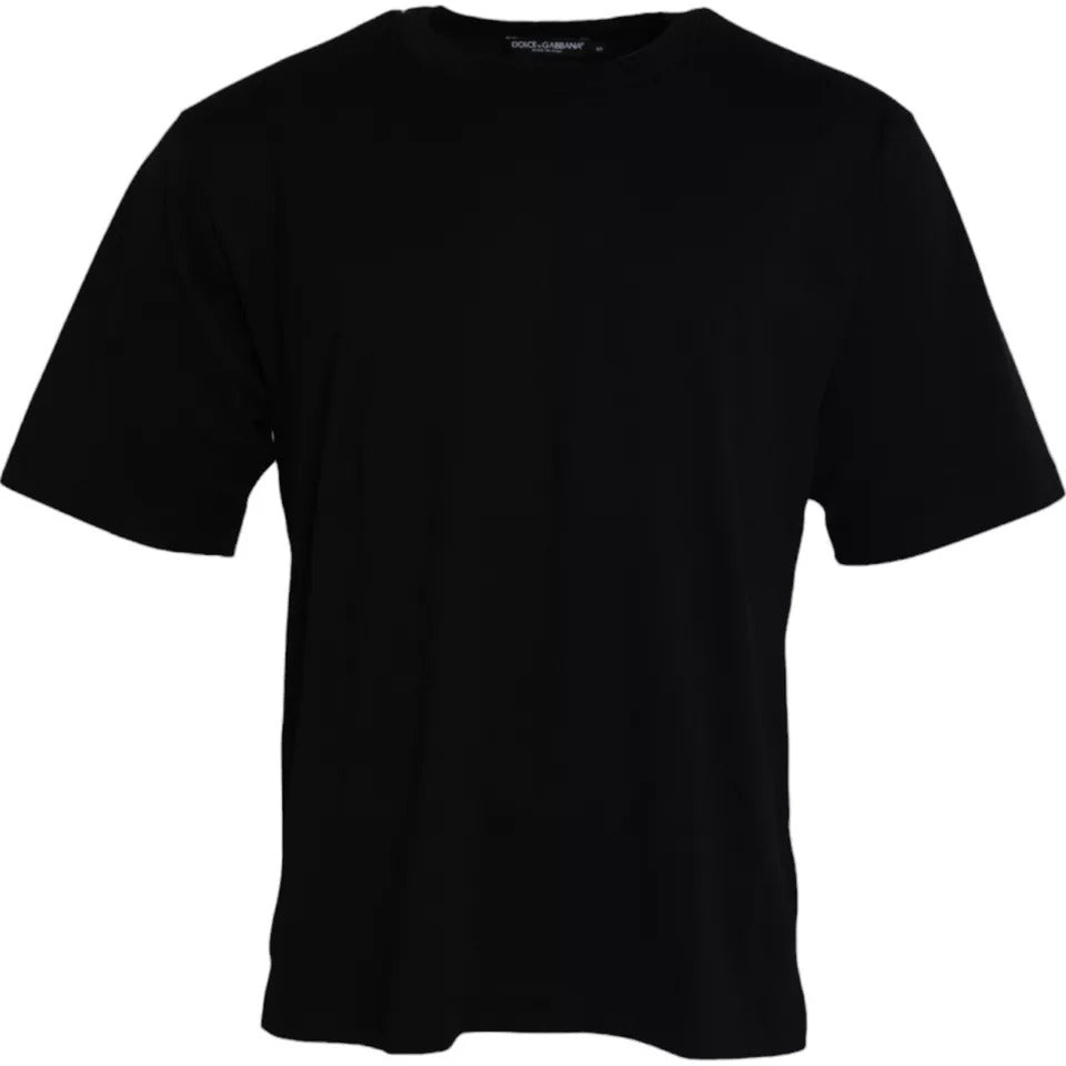 Camiseta negra de algodón con cuello redondo y logotipo en relieve de Dolce & Gabbana-1