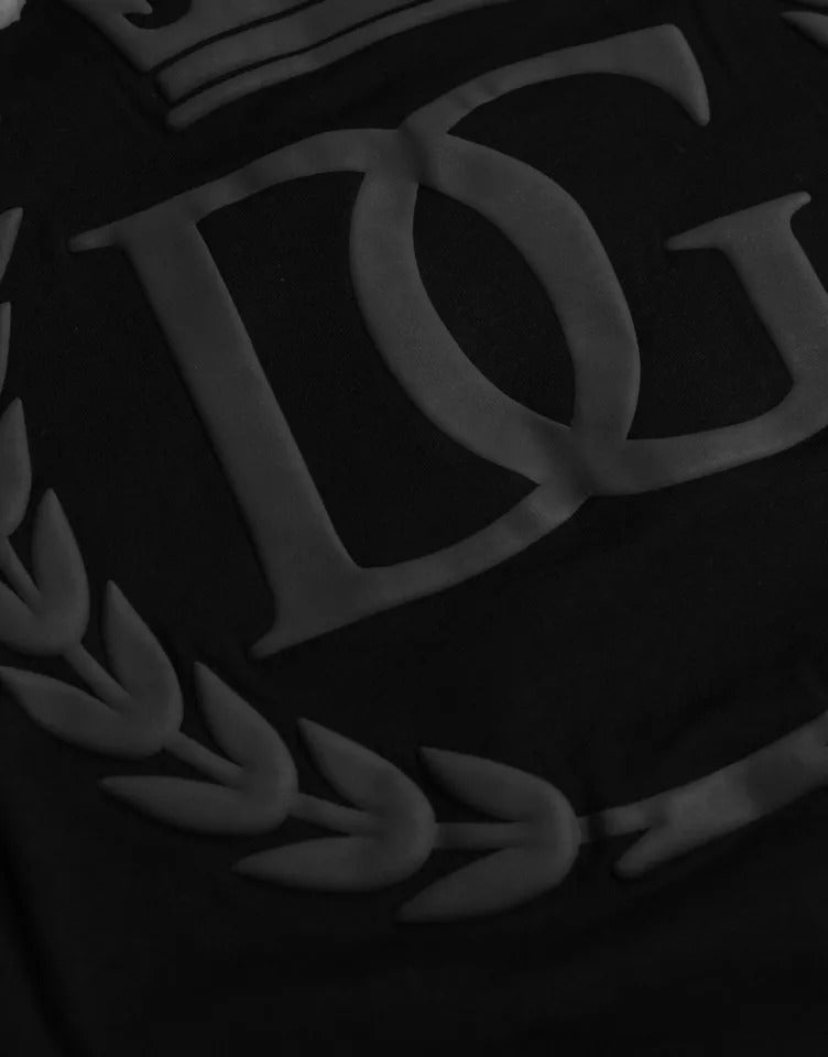 Camiseta negra de algodón con cuello redondo y logotipo en relieve de Dolce & Gabbana-4