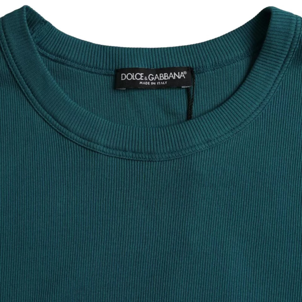 Dolce & Gabbana Blau Grün Baumwolle Rundhals T-Shirt mit kurzen Ärmeln-2