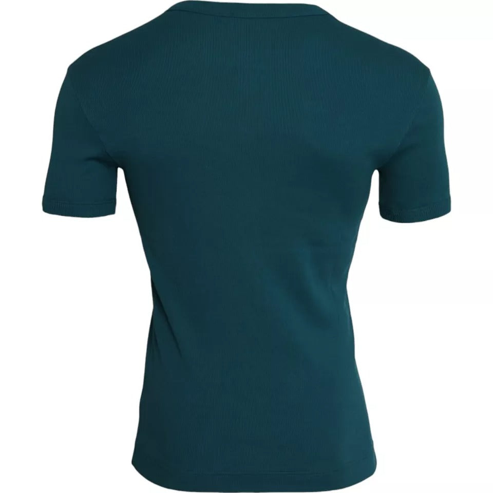 Dolce & Gabbana Blau Grün Baumwolle Rundhals T-Shirt mit kurzen Ärmeln-3