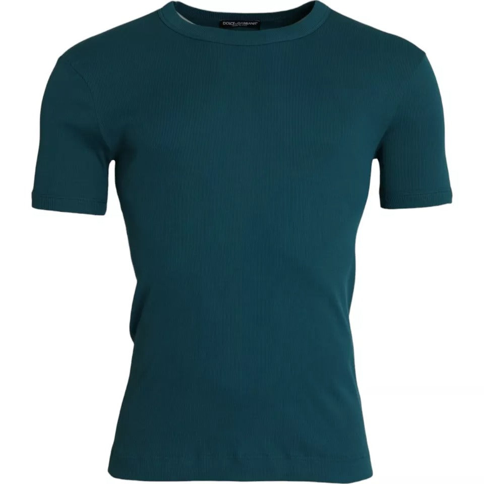 Dolce & Gabbana Blau Grün Baumwolle Rundhals T-Shirt mit kurzen Ärmeln-1