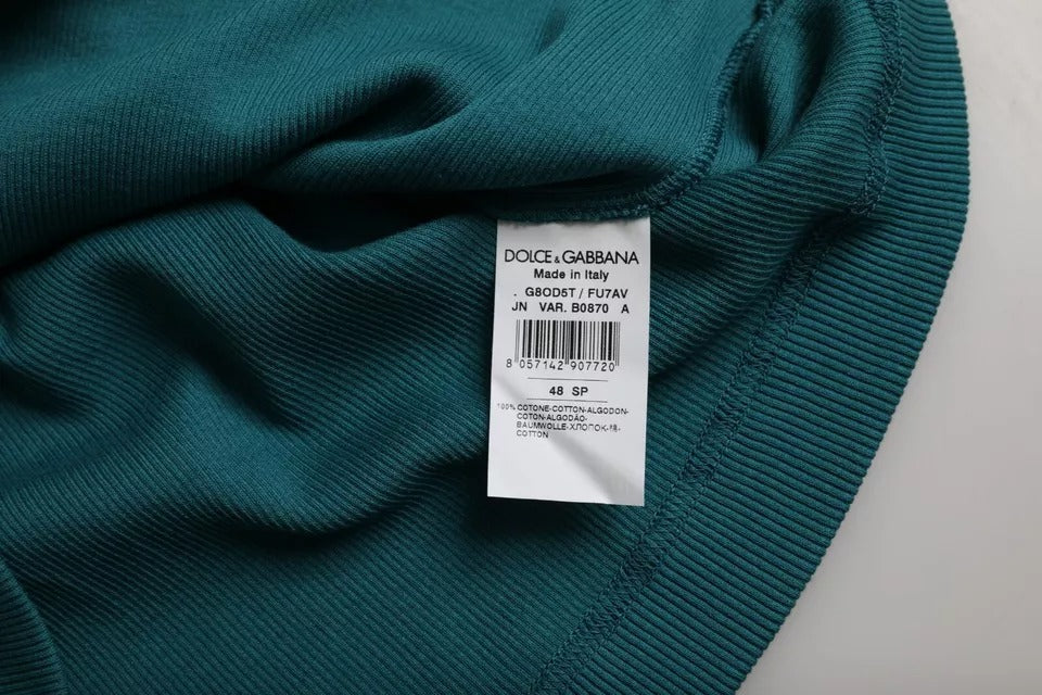 Dolce & Gabbana Blau Grün Baumwolle Rundhals T-Shirt mit kurzen Ärmeln-4