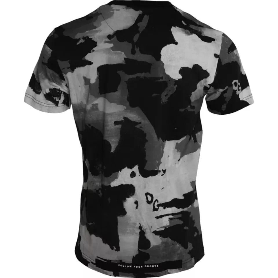 Dolce & Gabbana Black and White Camouflage Crew Neck T-Shirt-2