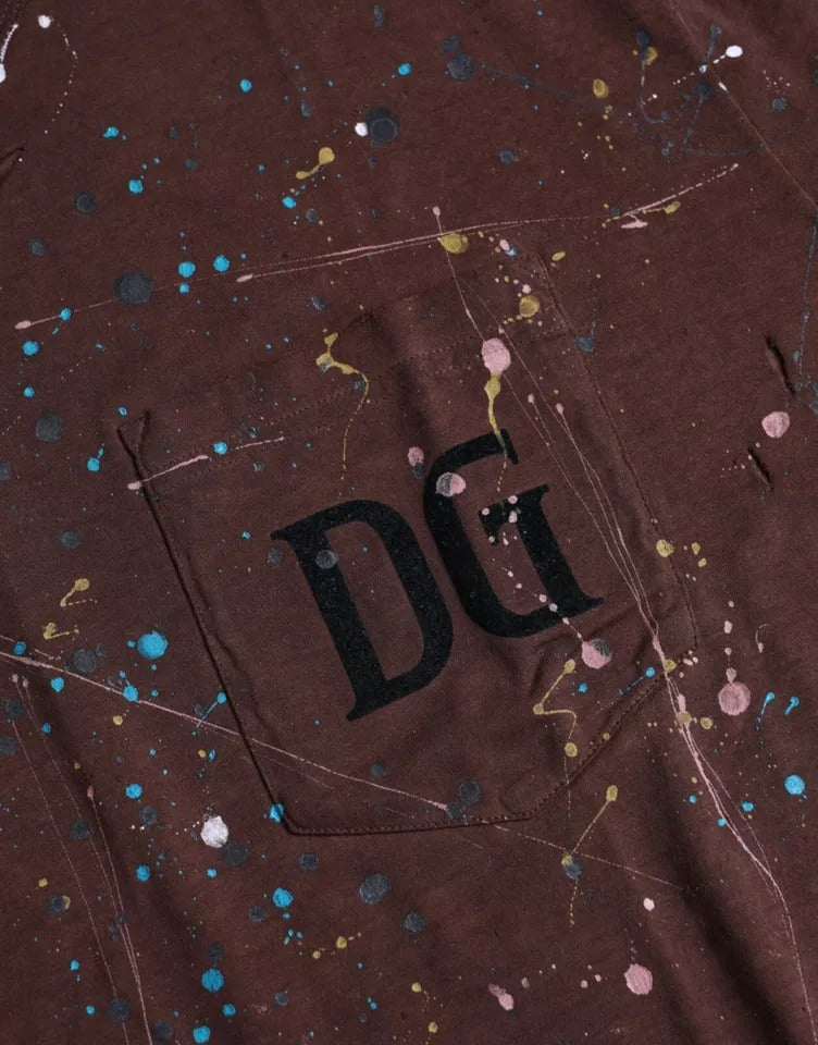 Dolce & Gabbana brown round neck cotton t-shirt with paint splatters-3