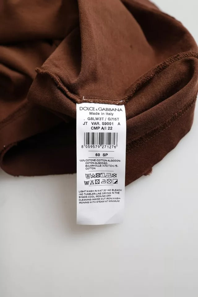 Dolce & Gabbana brown round neck cotton t-shirt with paint splatters-4