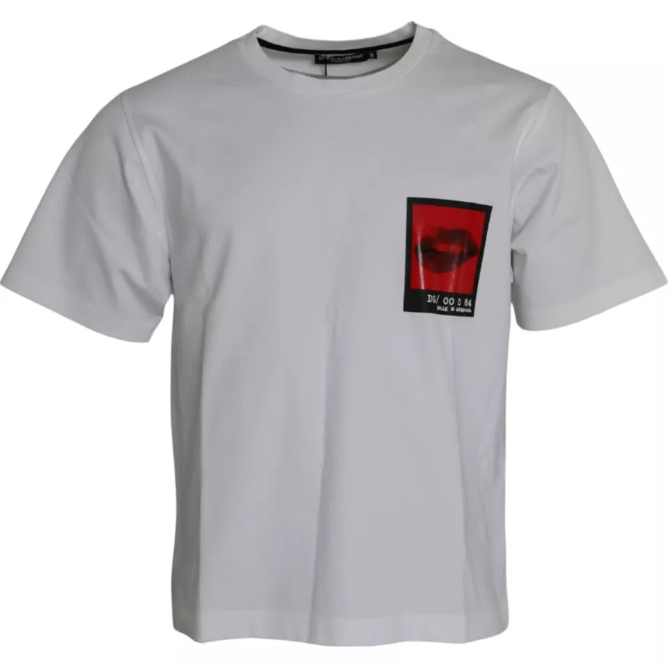 Dolce & Gabbana White Cotton T-Shirt with Red Lips for Men-1