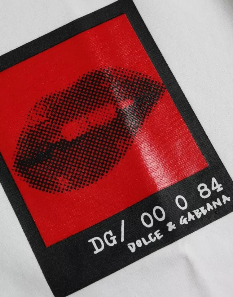 Dolce & Gabbana White Cotton T-Shirt with Red Lips for Men-7
