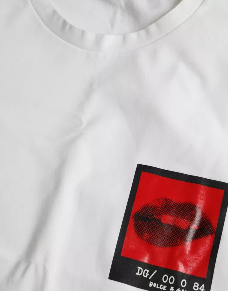 Dolce & Gabbana White Cotton T-Shirt with Red Lips for Men-8