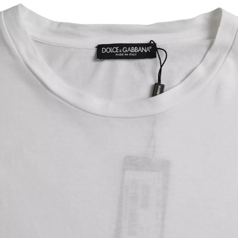 Dolce & Gabbana white cotton T-shirt with round neck and short sleeves-4