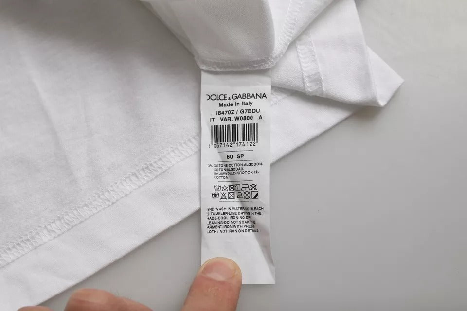 Dolce & Gabbana white cotton T-shirt with round neck and short sleeves-5