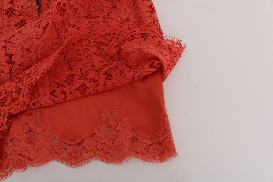 Dolce & Gabbana Orange Makramee-Spitzen-Bleistiftrock-6