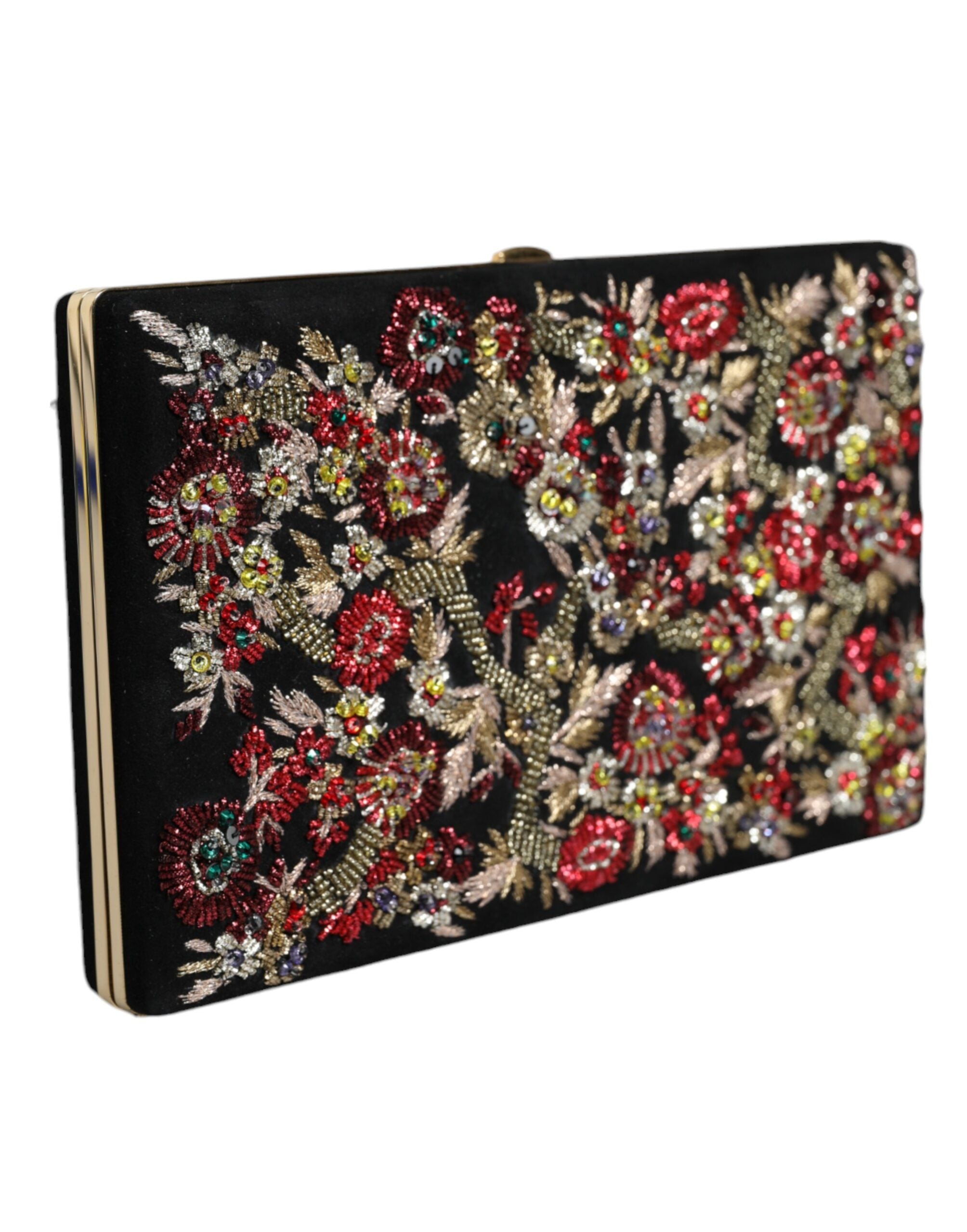 Bolso de noche tipo clutch con marco dorado y flores multicolor de Dolce & Gabbana-2