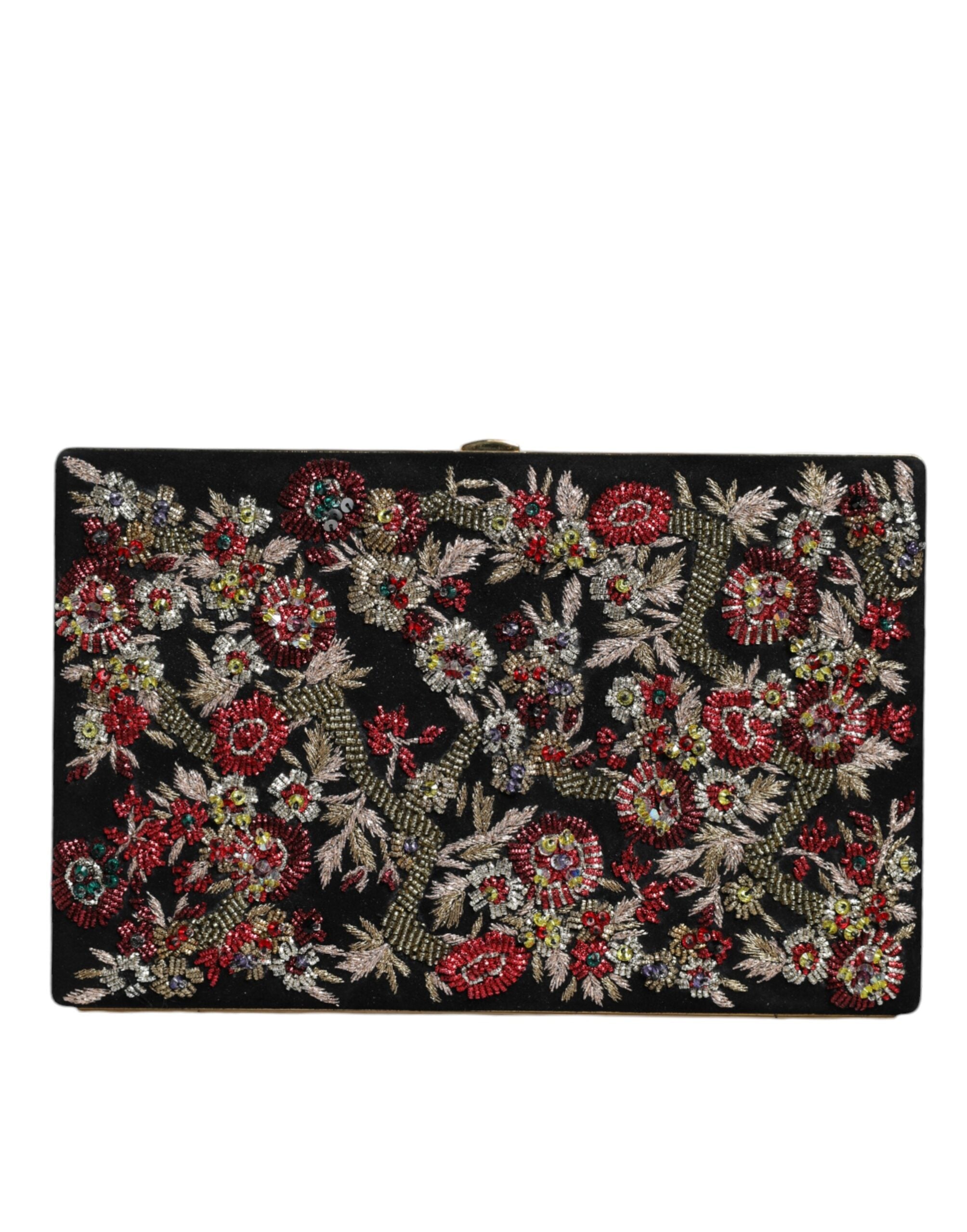 Bolso de noche tipo clutch con marco dorado y flores multicolor de Dolce & Gabbana-3
