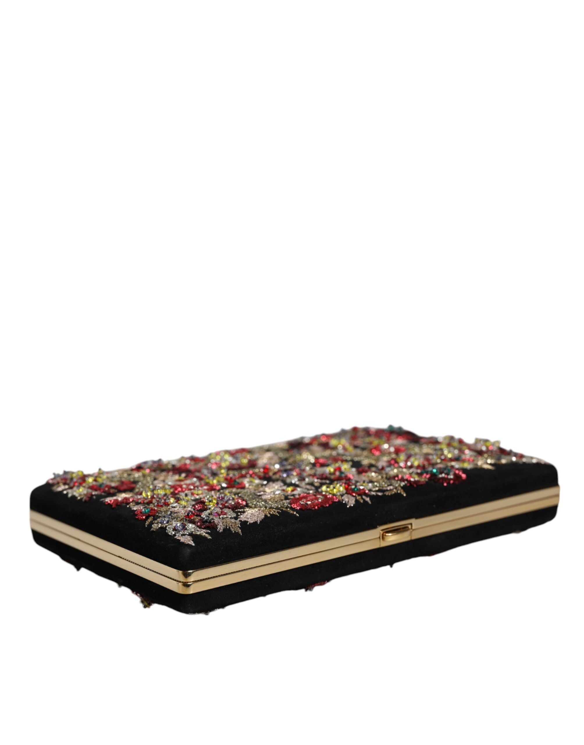 Bolso de noche tipo clutch con marco dorado y flores multicolor de Dolce & Gabbana-4