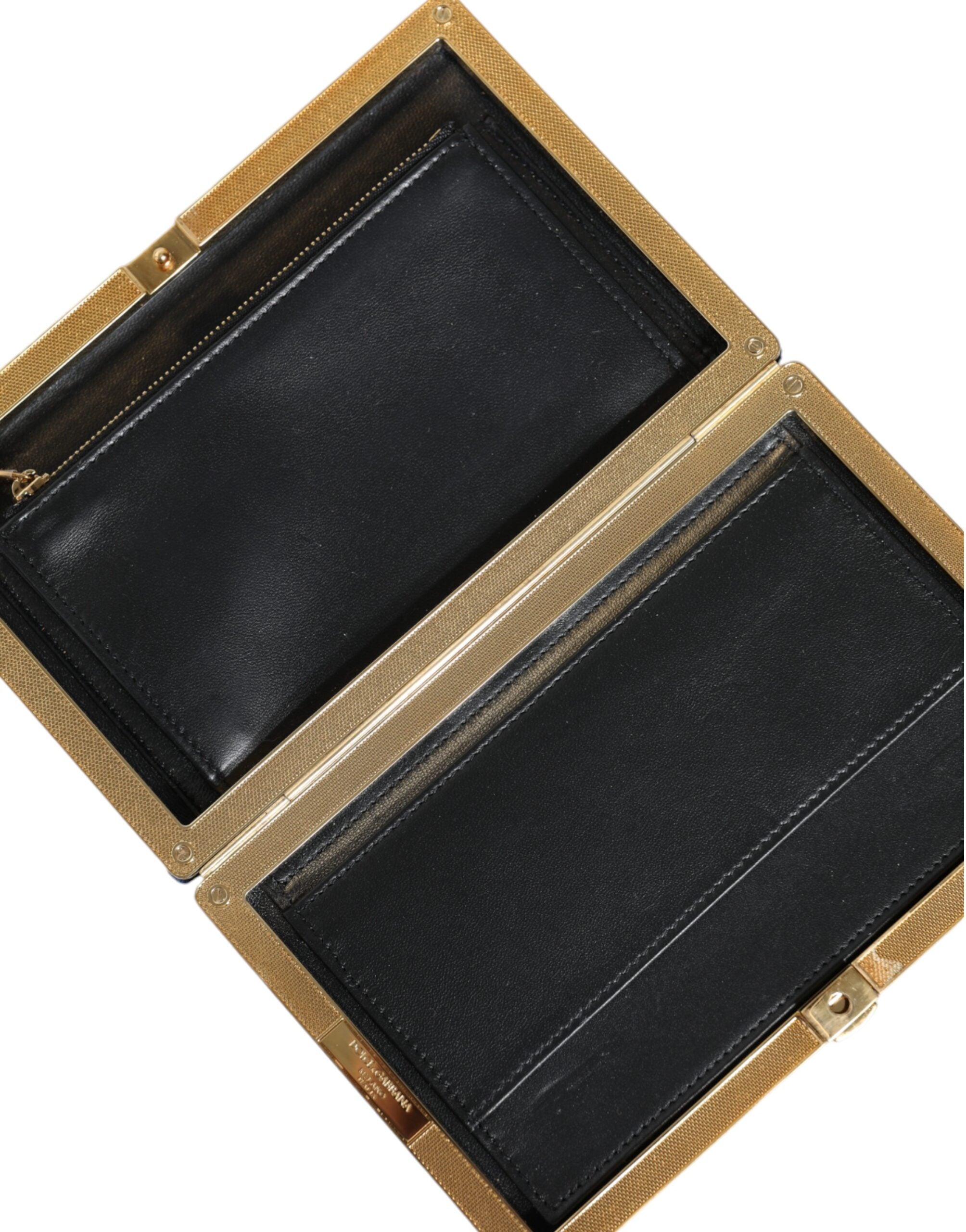 Dolce & Gabbana Blue Velvet Gold Frame Clutch Evening Party Handbag-5