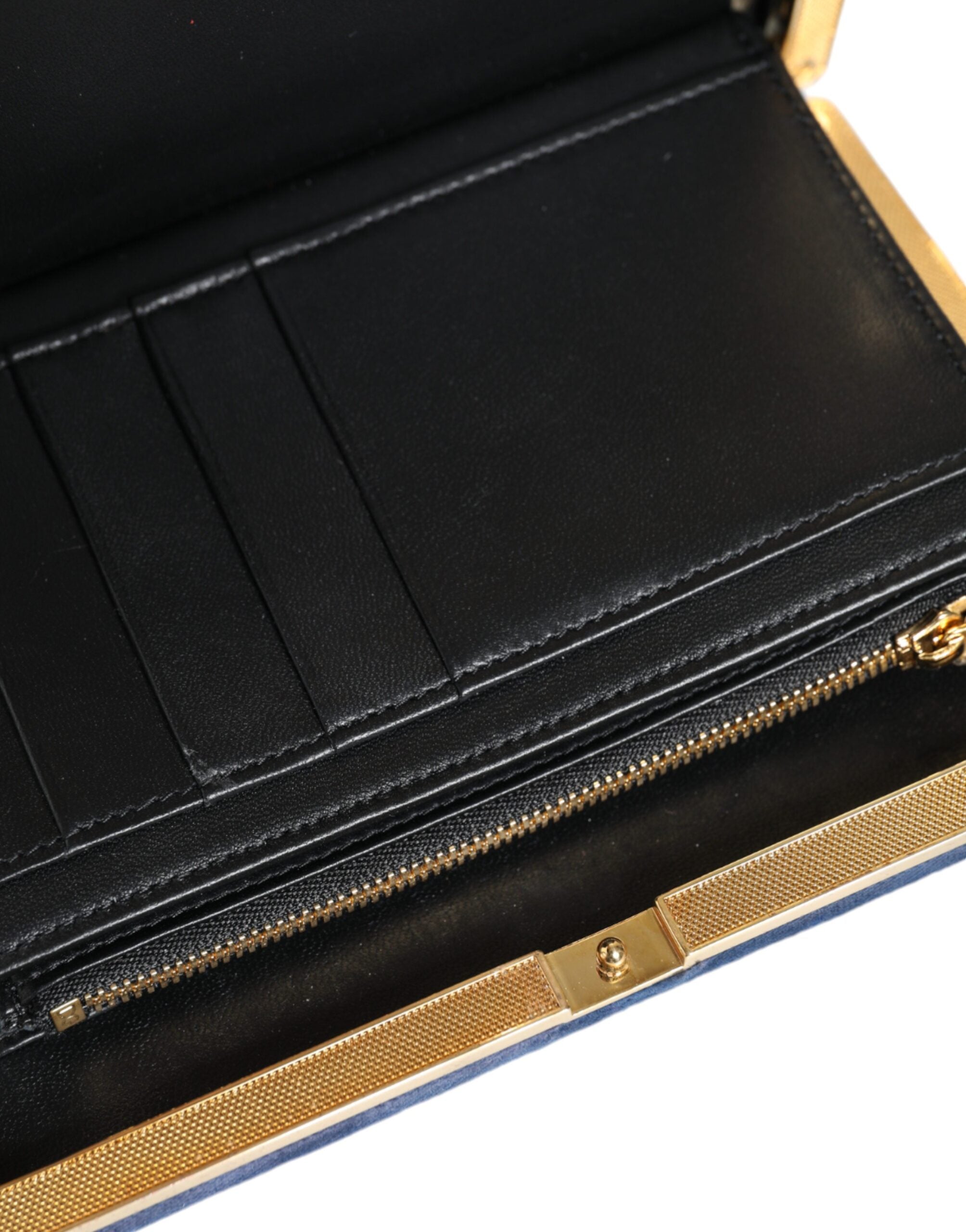 Dolce & Gabbana Blue Velvet Gold Frame Clutch Evening Party Handbag-7