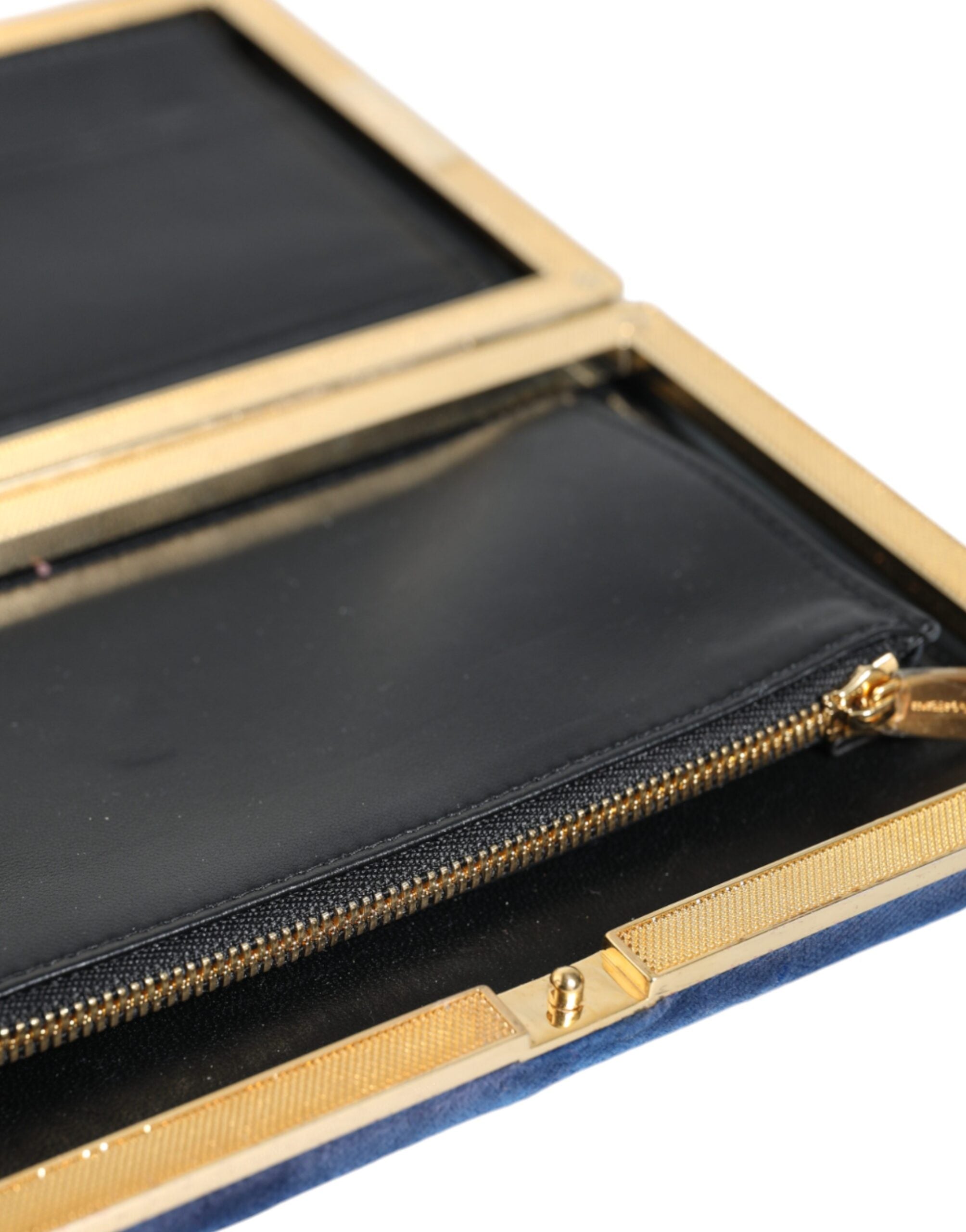 Dolce & Gabbana Blue Velvet Gold Frame Clutch Evening Party Handbag-8