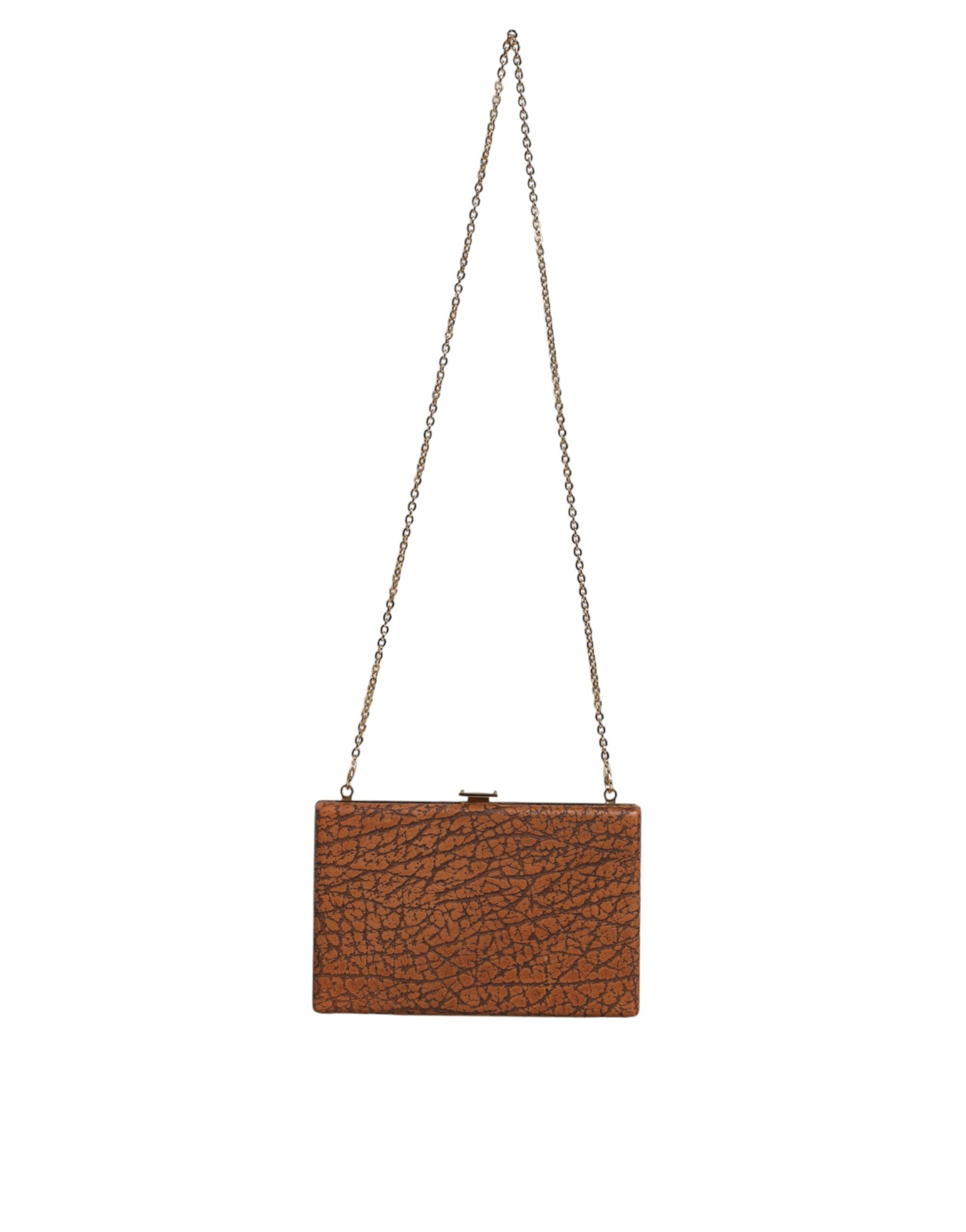 Bolso bandolera mini de piel marrón con marco dorado de Dolce & Gabbana-2