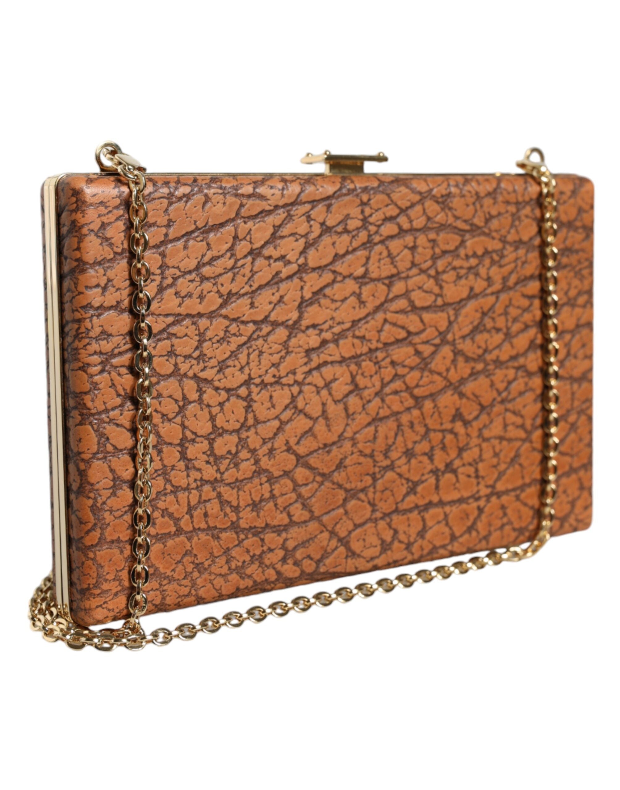 Bolso bandolera mini de piel marrón con marco dorado de Dolce & Gabbana-3