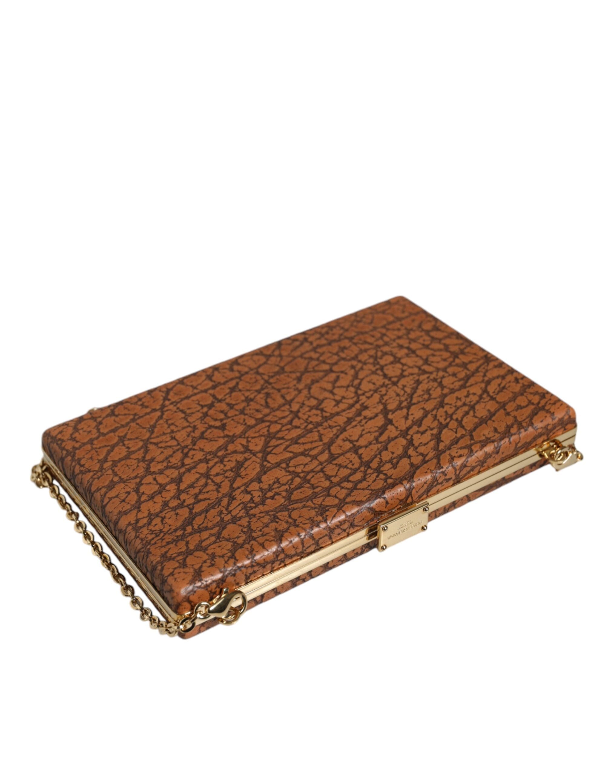 Bolso bandolera mini de piel marrón con marco dorado de Dolce & Gabbana-6