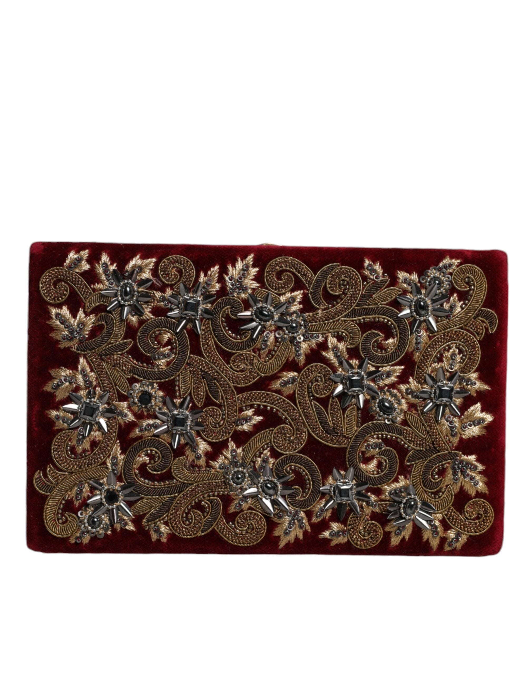 Dolce & Gabbana Red Velvet Gold Frame Clutch Evening Party Handbag