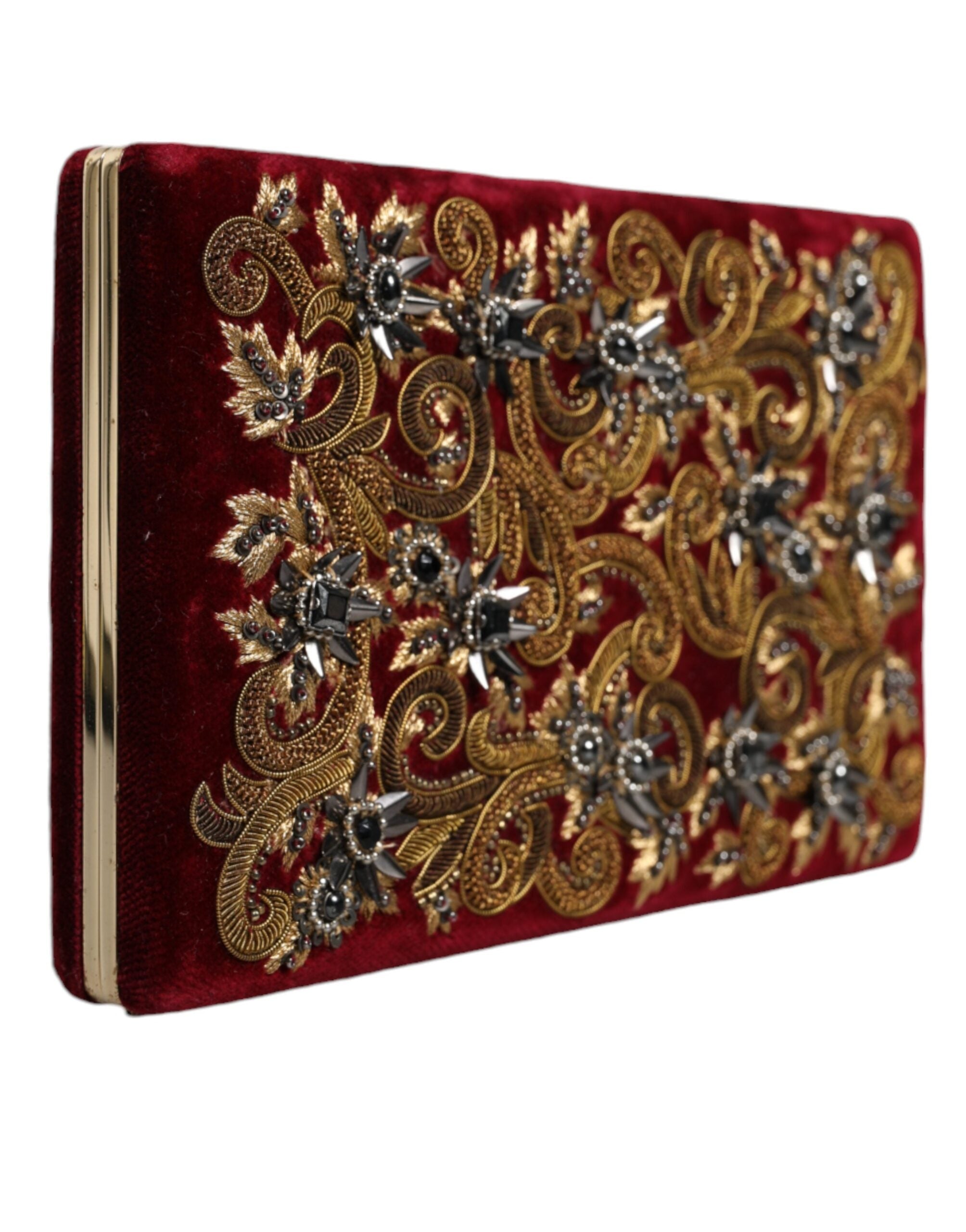 Dolce & Gabbana Red Velvet Gold Frame Clutch Evening Party Handbag-2