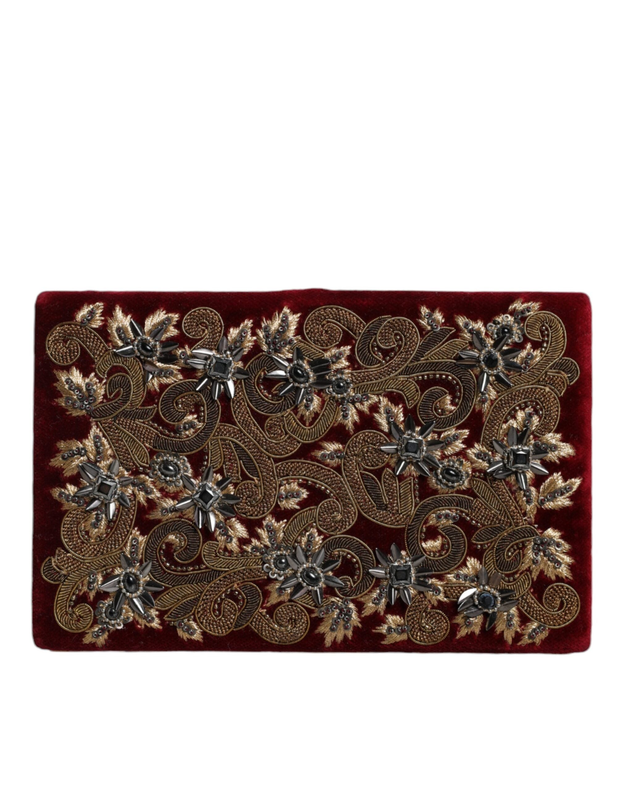 Dolce & Gabbana Red Velvet Gold Frame Clutch Evening Party Handbag-3