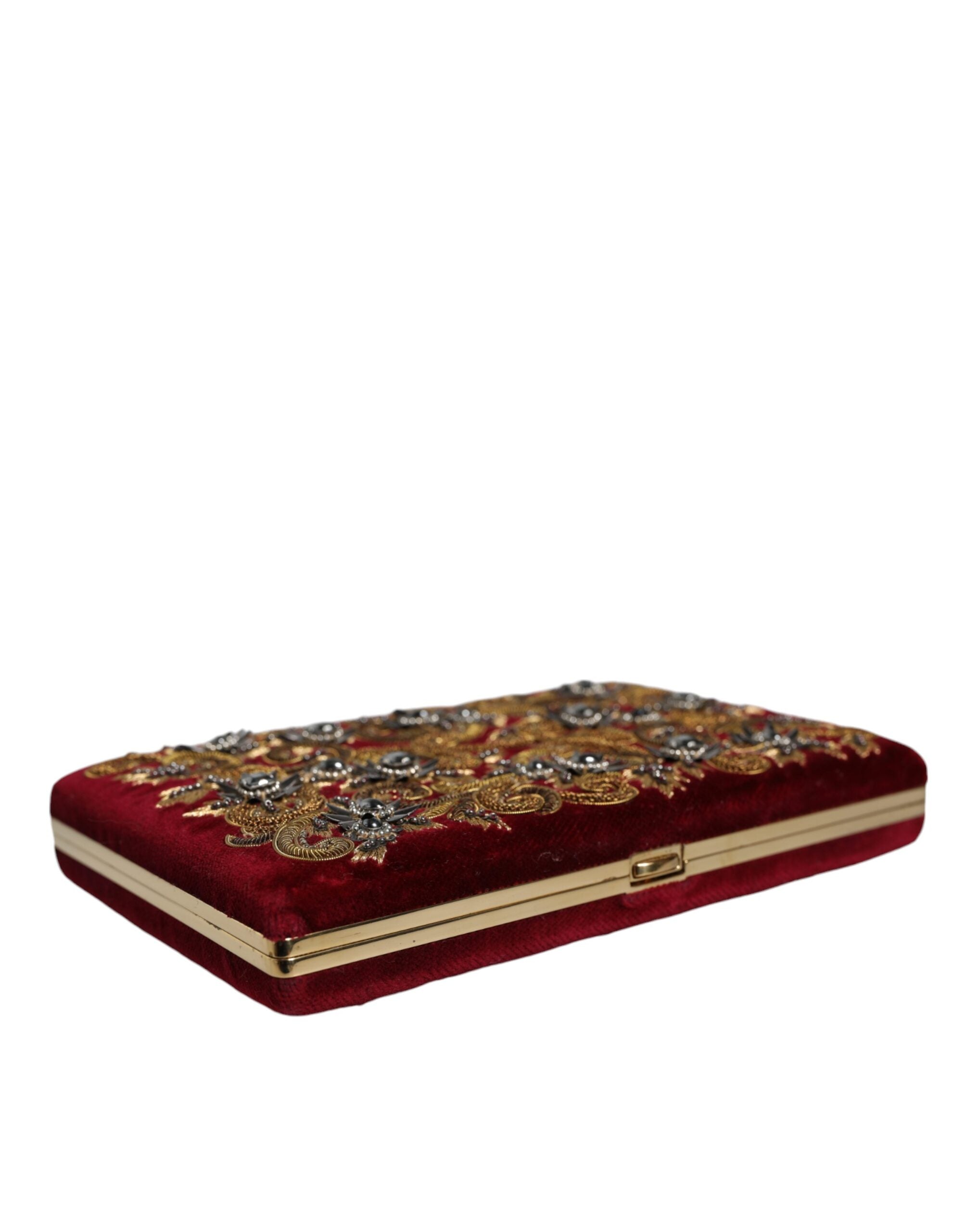 Dolce & Gabbana Red Velvet Gold Frame Clutch Evening Party Handbag-4