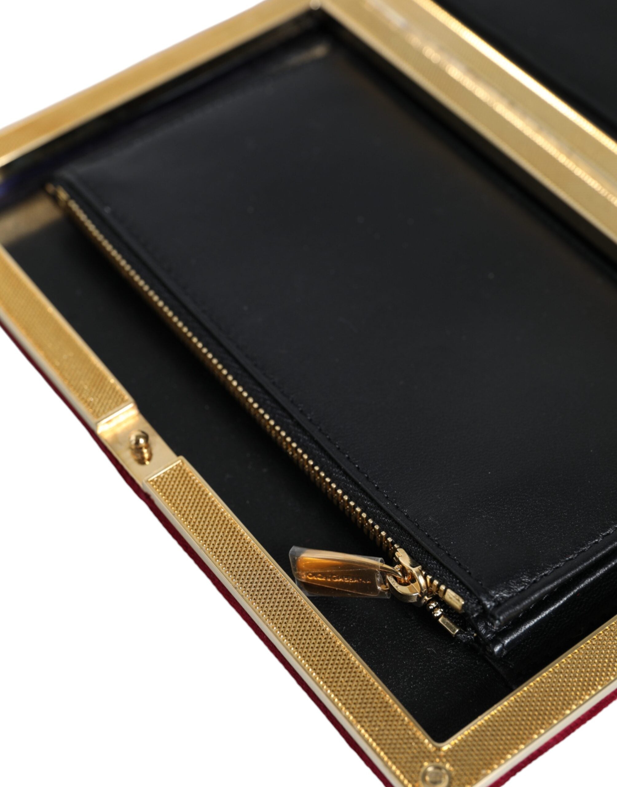 Dolce & Gabbana Red Velvet Gold Frame Clutch Evening Party Handbag-8