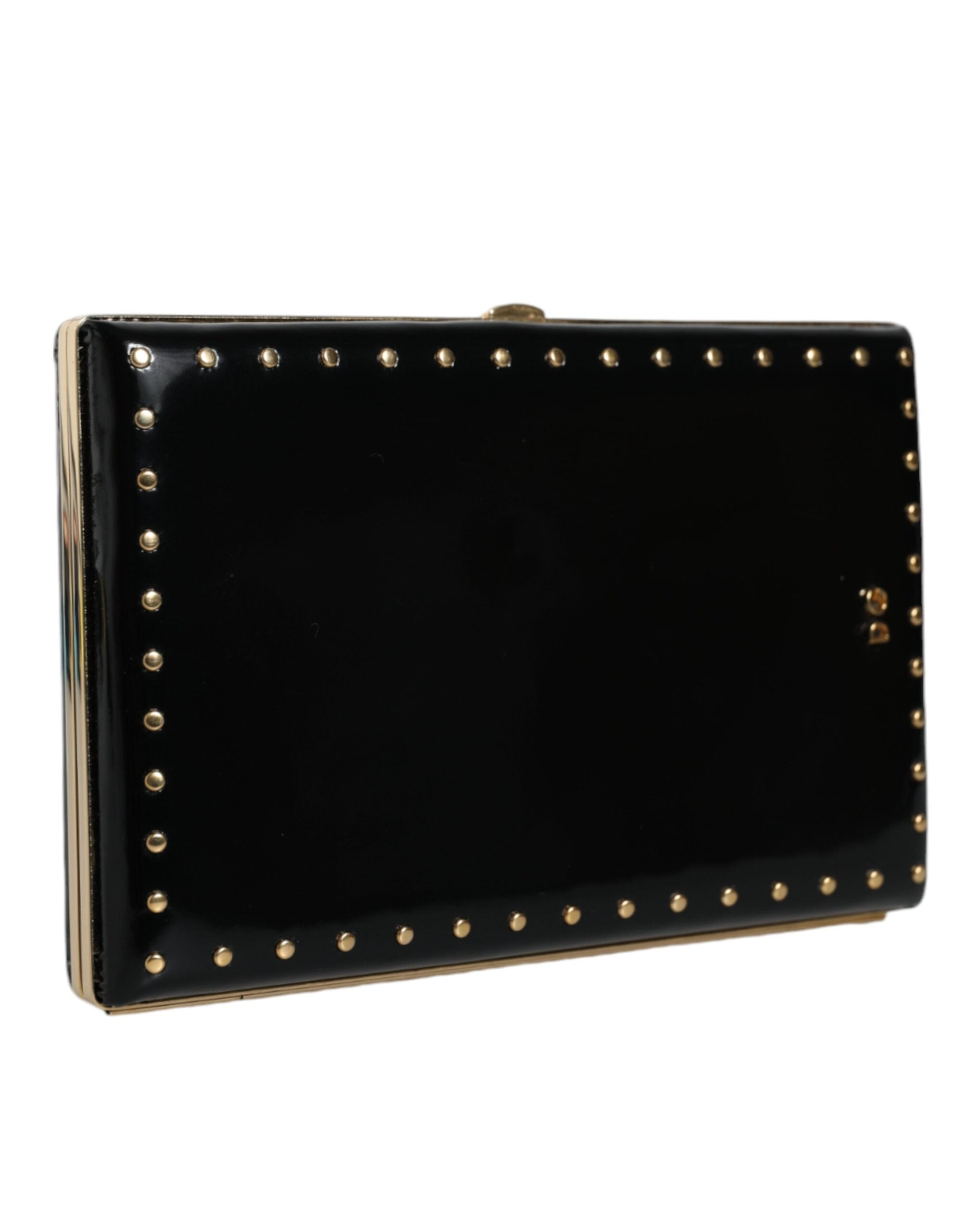 Bolso de noche tipo clutch de piel negra con tachuelas y marco dorado de Dolce & Gabbana-2