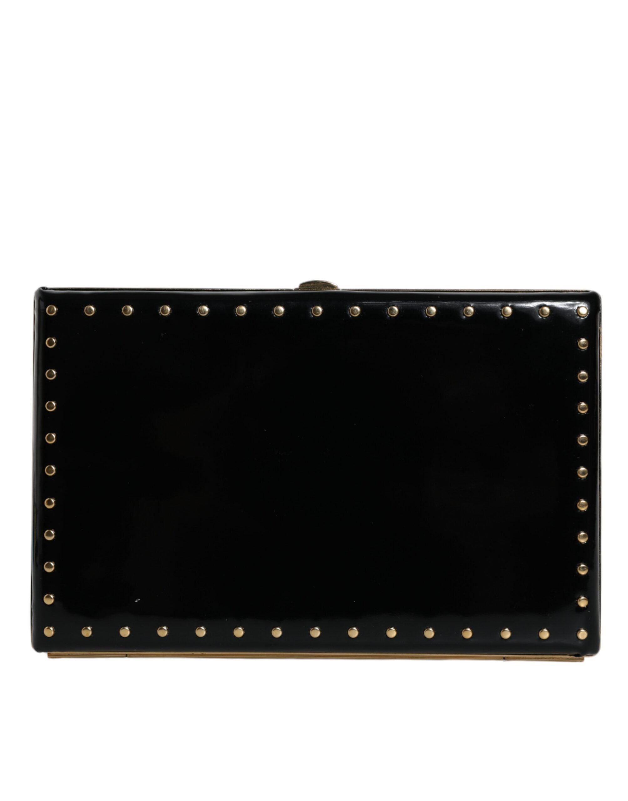 Bolso de noche tipo clutch de piel negra con tachuelas y marco dorado de Dolce & Gabbana-3