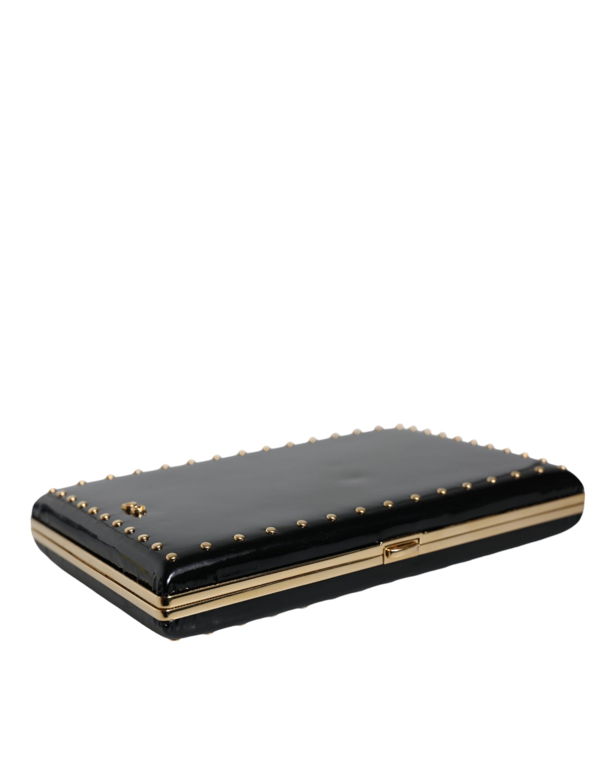 Bolso de noche tipo clutch de piel negra con tachuelas y marco dorado de Dolce & Gabbana-4