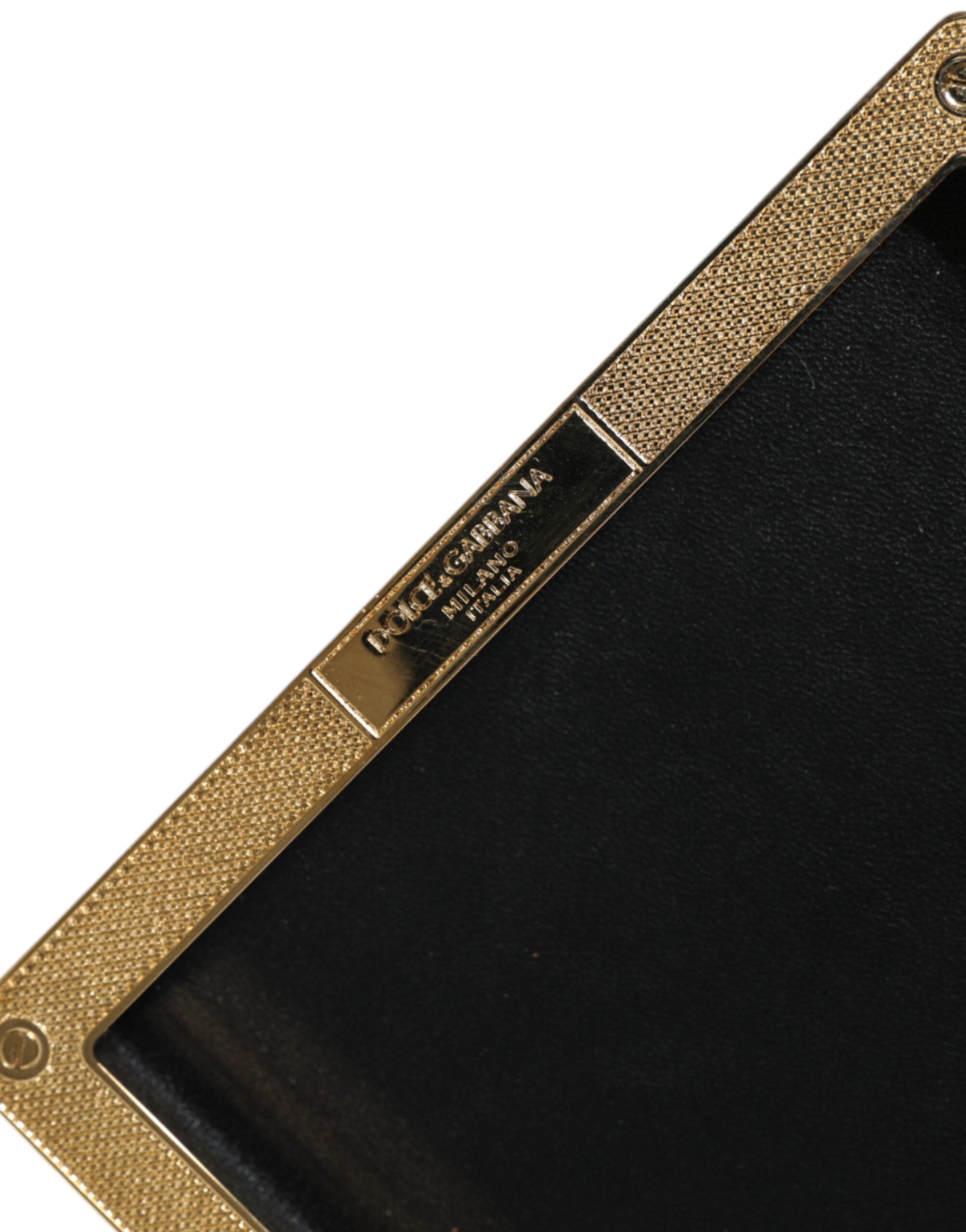 Bolso de noche tipo clutch de piel negra con tachuelas y marco dorado de Dolce & Gabbana-5