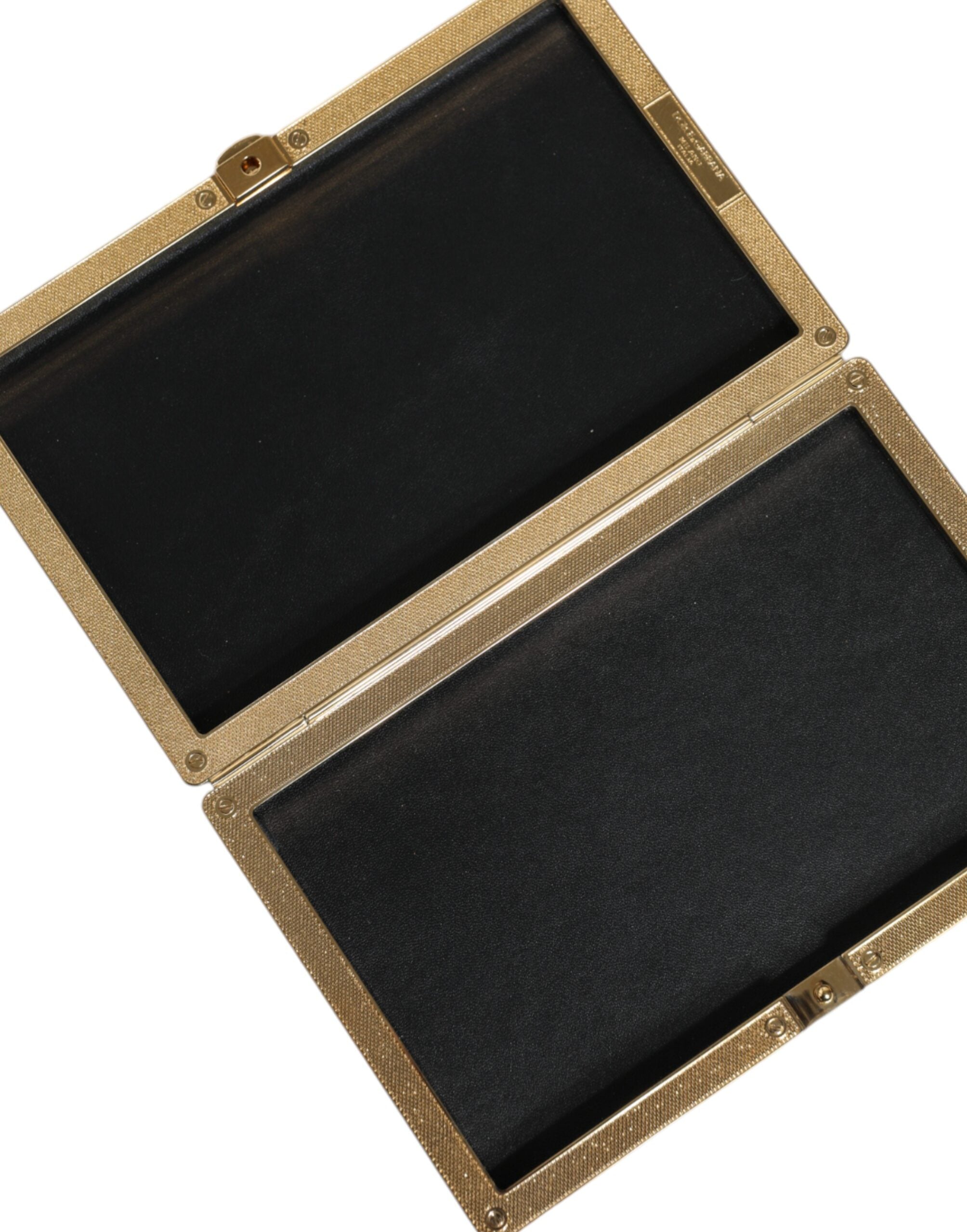 Bolso de noche tipo clutch de piel negra con tachuelas y marco dorado de Dolce & Gabbana-6