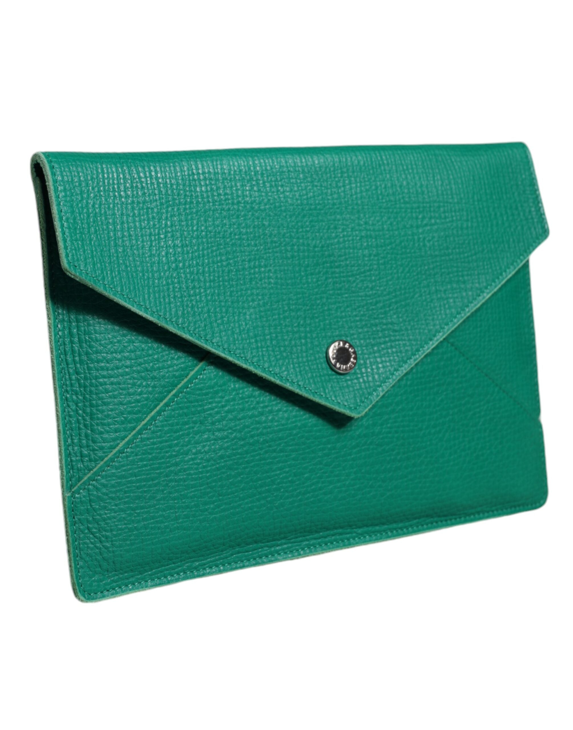 Bolso de mano de piel verde Dolce & Gabbana, minibolso tipo sobre, funda para tableta-2