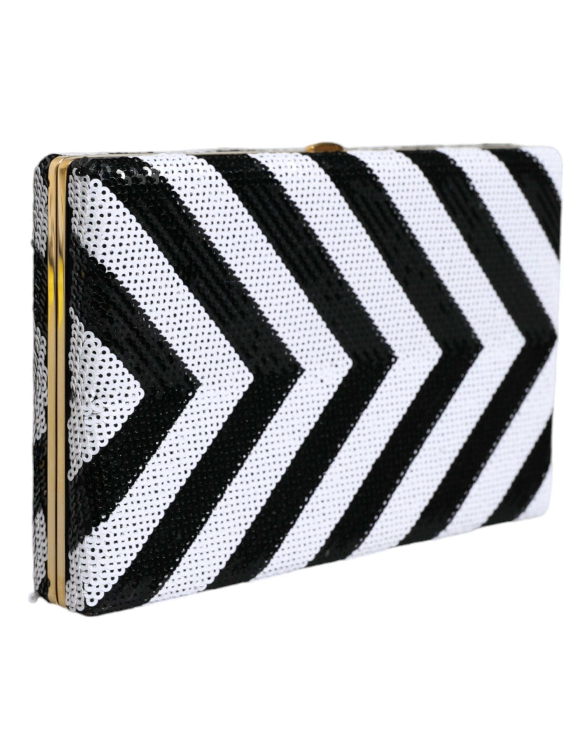 Bolso de mano de fiesta de noche con marco dorado, blanco y negro de Dolce & Gabbana-3