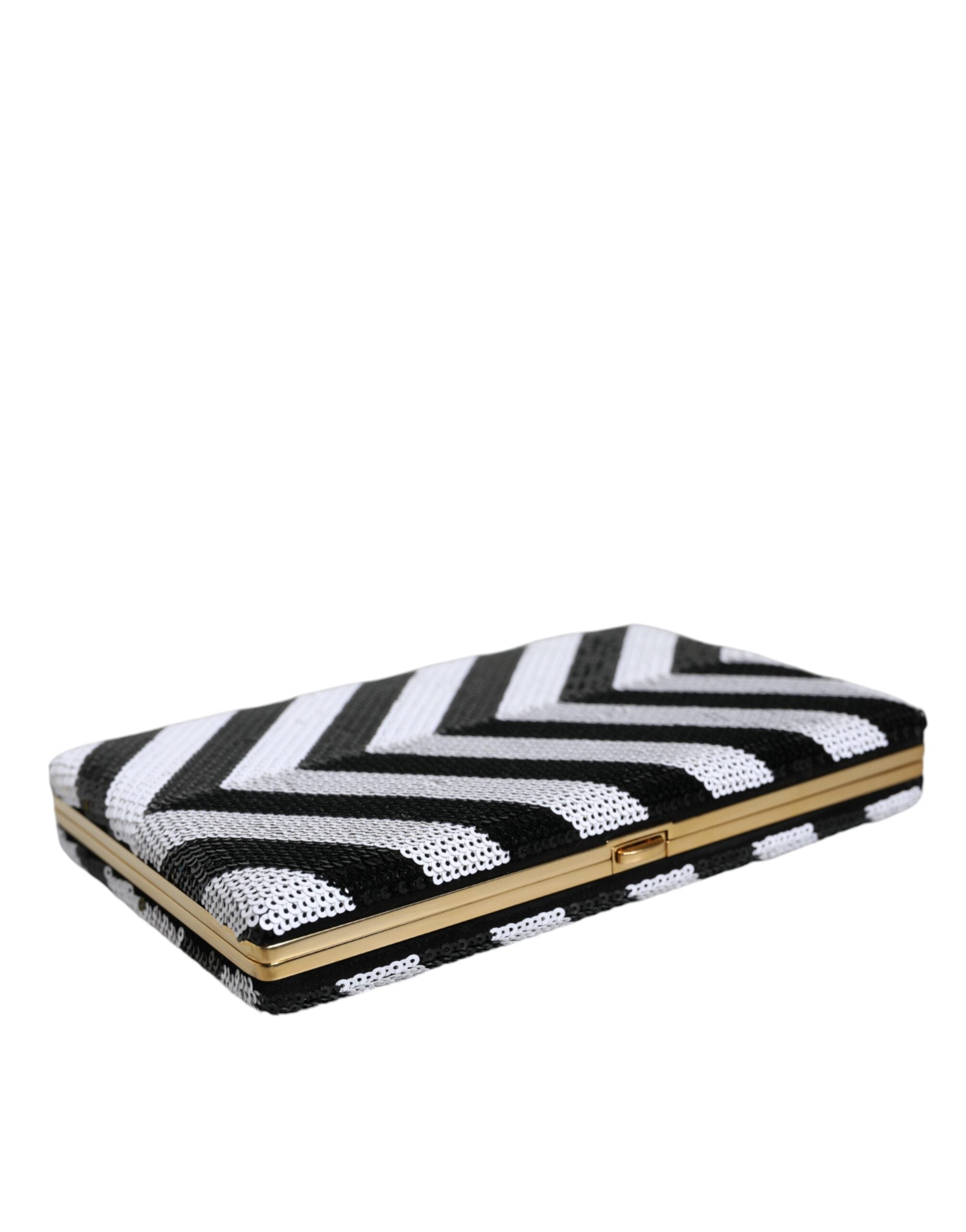 Bolso de mano de fiesta de noche con marco dorado, blanco y negro de Dolce & Gabbana-5