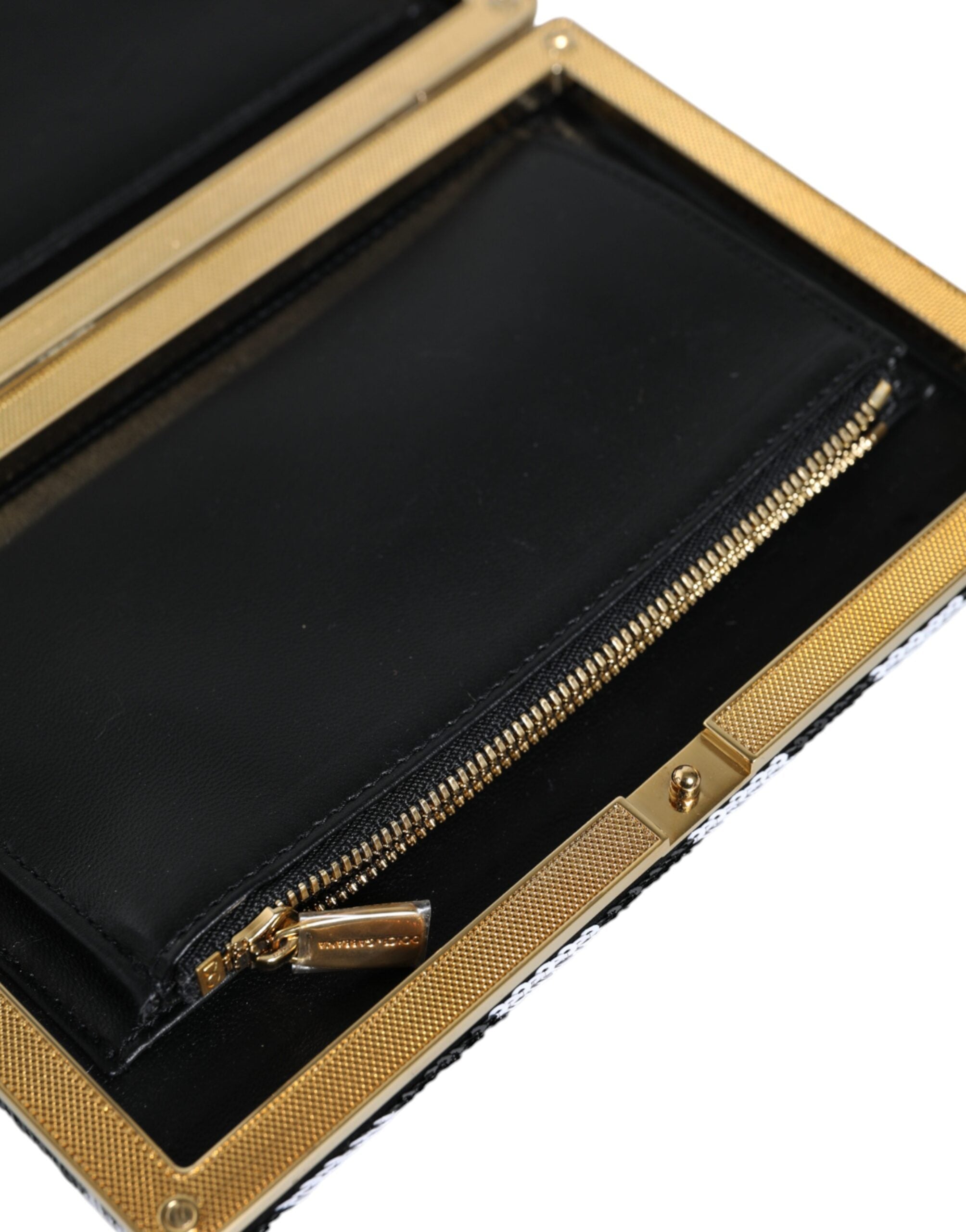Bolso de mano de fiesta de noche con marco dorado, blanco y negro de Dolce & Gabbana-6