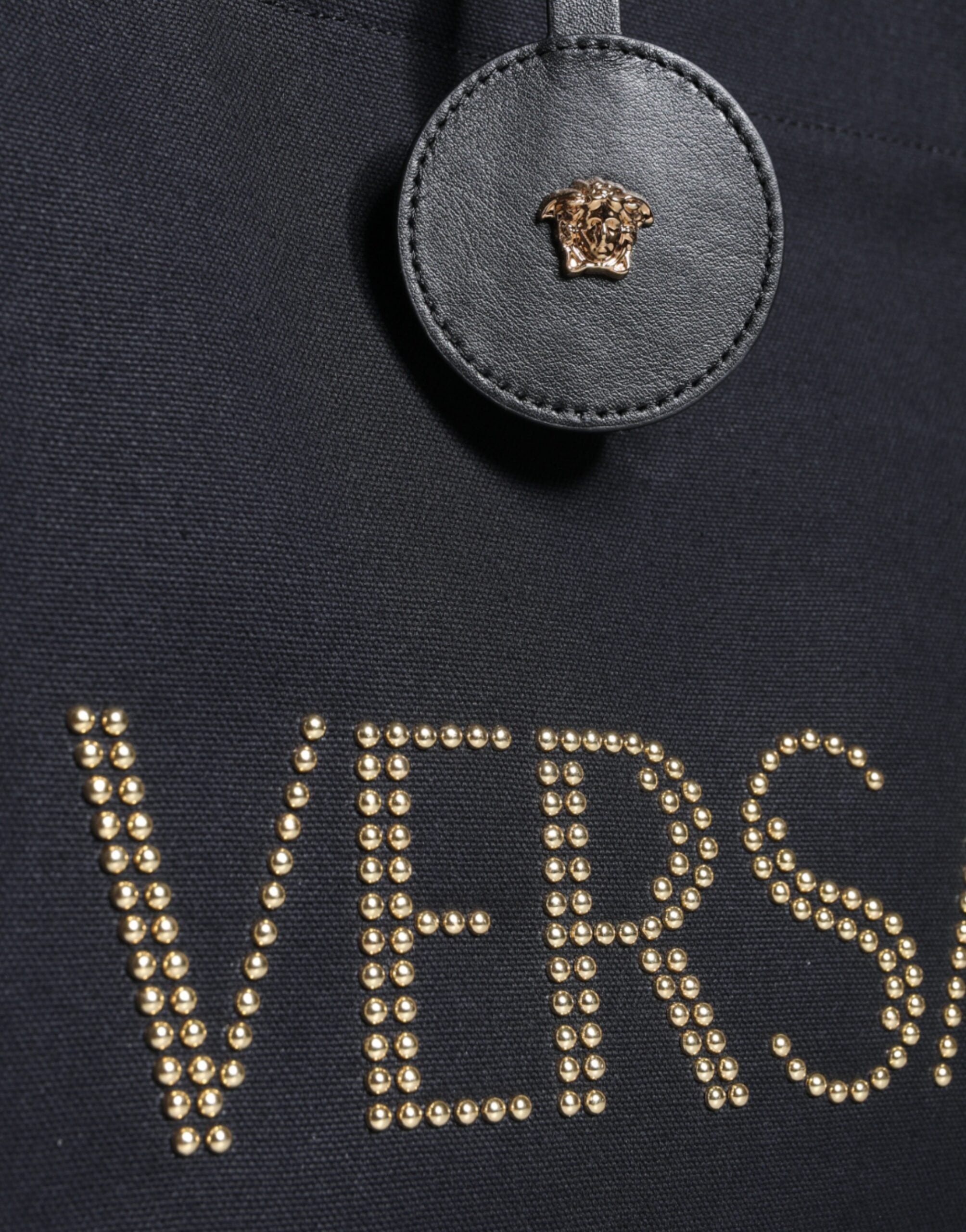 Versace Black Top Handle Canvas Leather Logo Crossbody Tote Bag-3