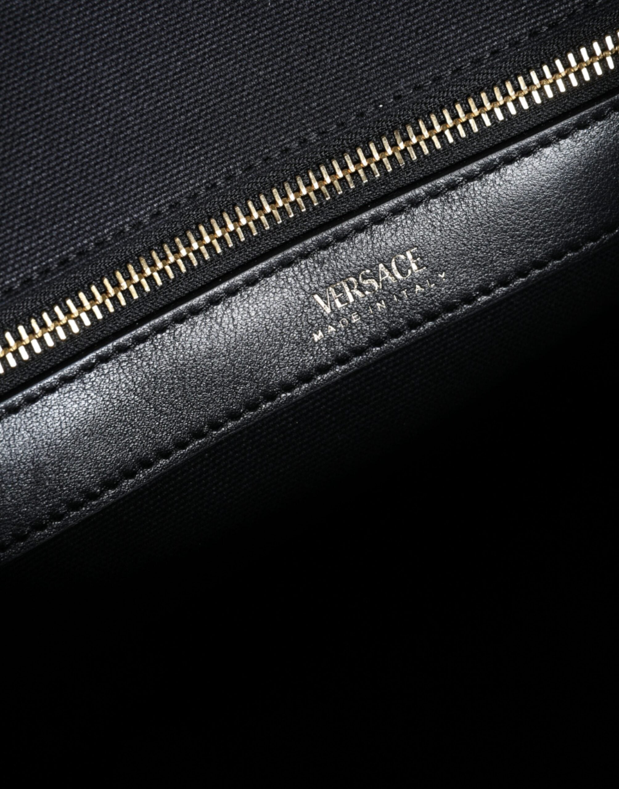 Versace Black Top Handle Canvas Leather Logo Crossbody Tote Bag-4